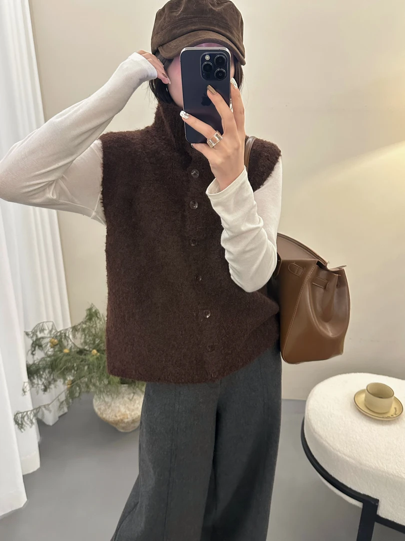 【M/L码】【厚实】洋气圈圈纱毛衣背心女针织马甲开衫女秋冬叠穿坎肩