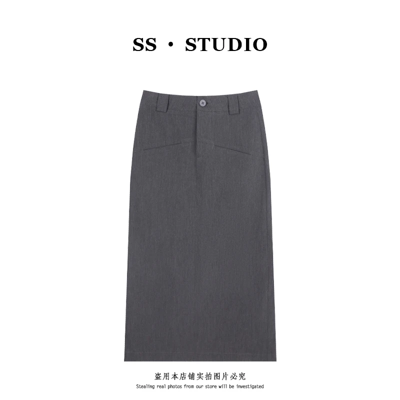 【SUSU】（配腰带）薄款高腰显瘦气质休闲后开叉西装半身裙SS-5234