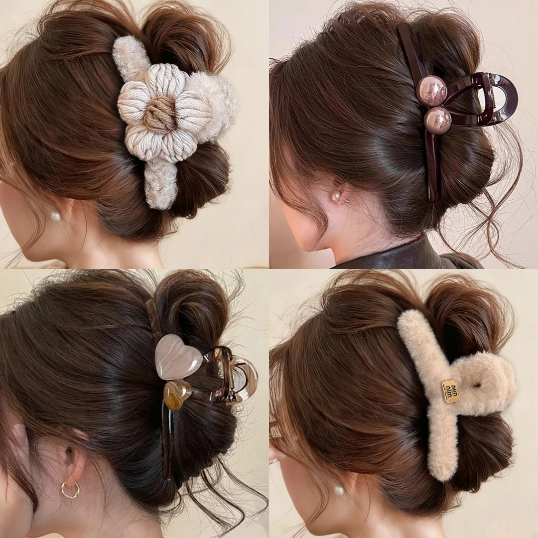 2026年新款抓夹千金风毛线花朵鲨鱼夹大号发夹头饰夹子秋冬发饰品