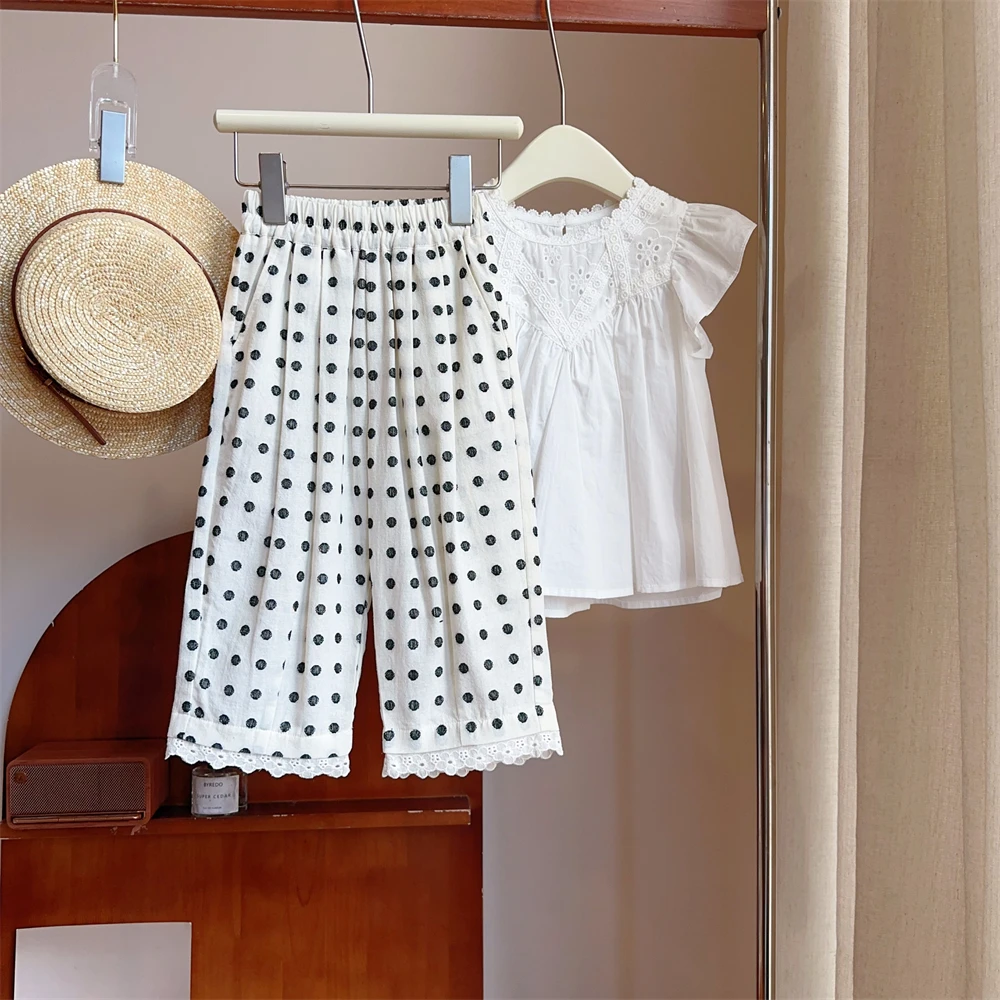 现货【慕里】纯棉5614女童夏季九分裤束脚波点裤百搭韩版女孩裤子