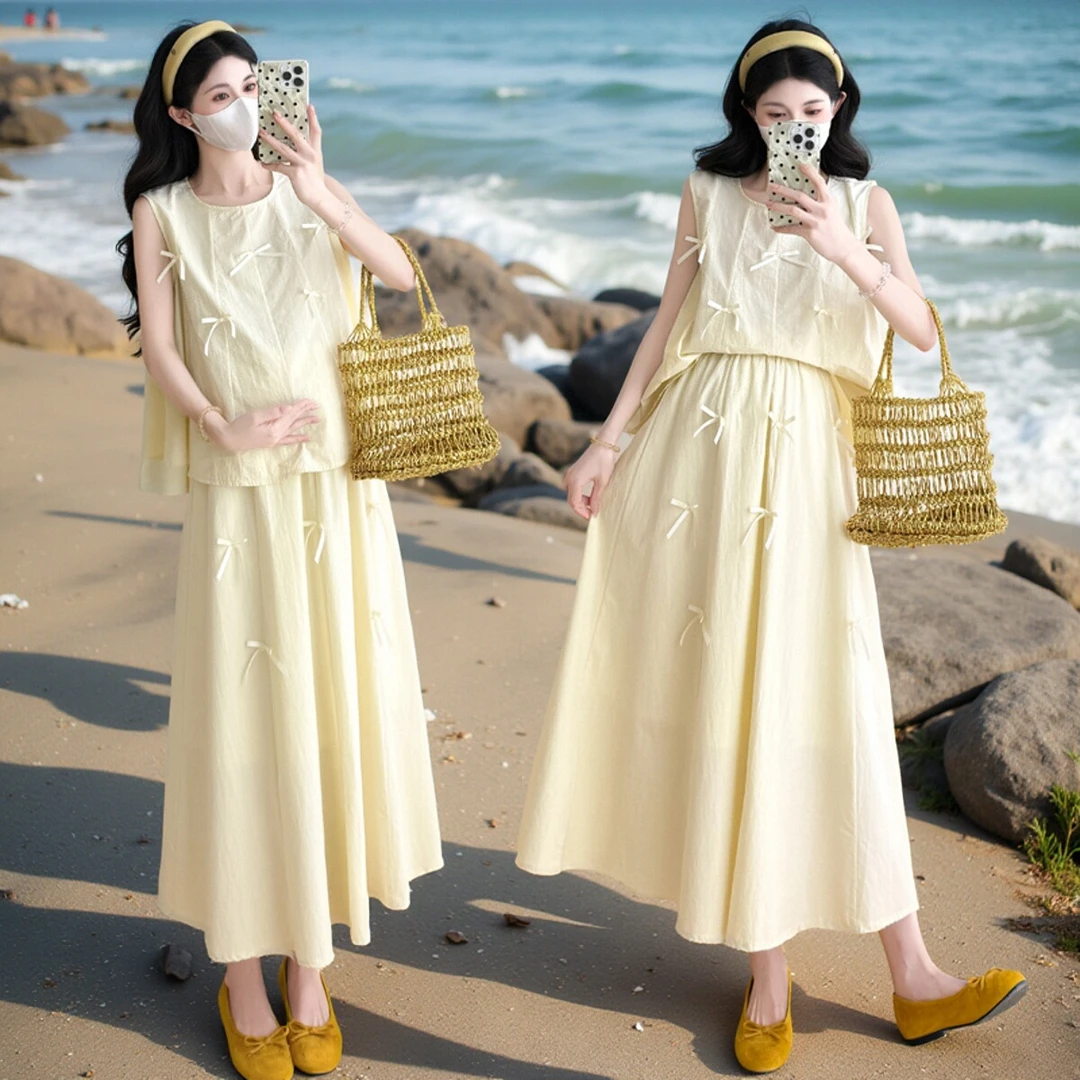 孕妇套装裙2025夏季新款韩版背心上衣孕期不显怀穿搭半身裙两件套