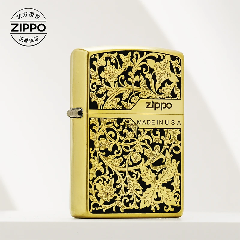ZIPPO/之宝打火机常规凹底【黑金繁花富贵唐草】原装正品煤油机DYJ1