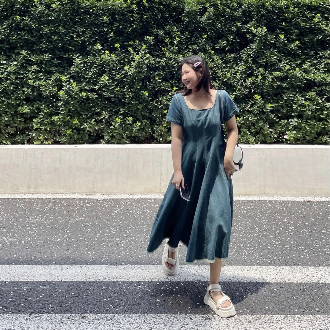 白标~海豚湾恋人~长短版牛仔连衣裙时尚气质收腰法式背心裙