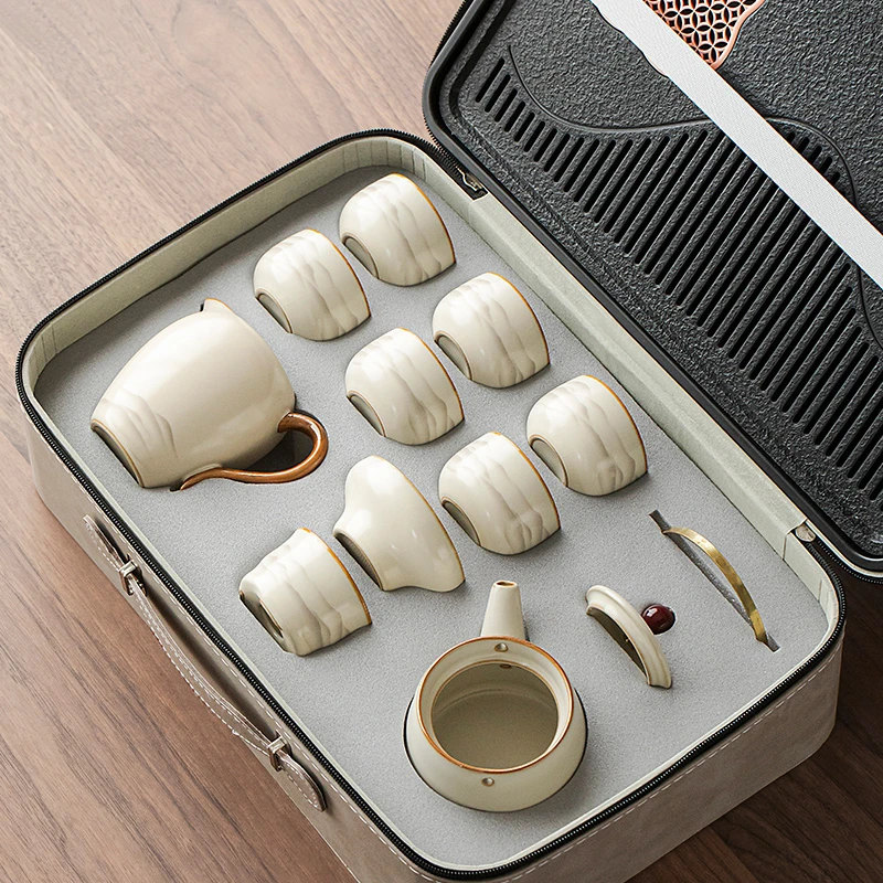 唐仙汝窑水墨旅行茶具套装户外车载携带式泡茶装备旅游随身收纳包