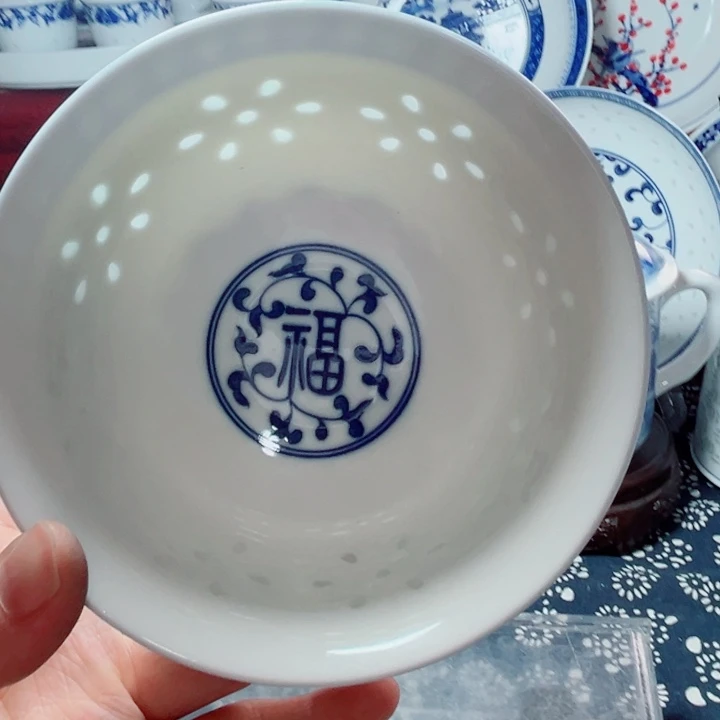 青花玲珑5寸饭碗福字