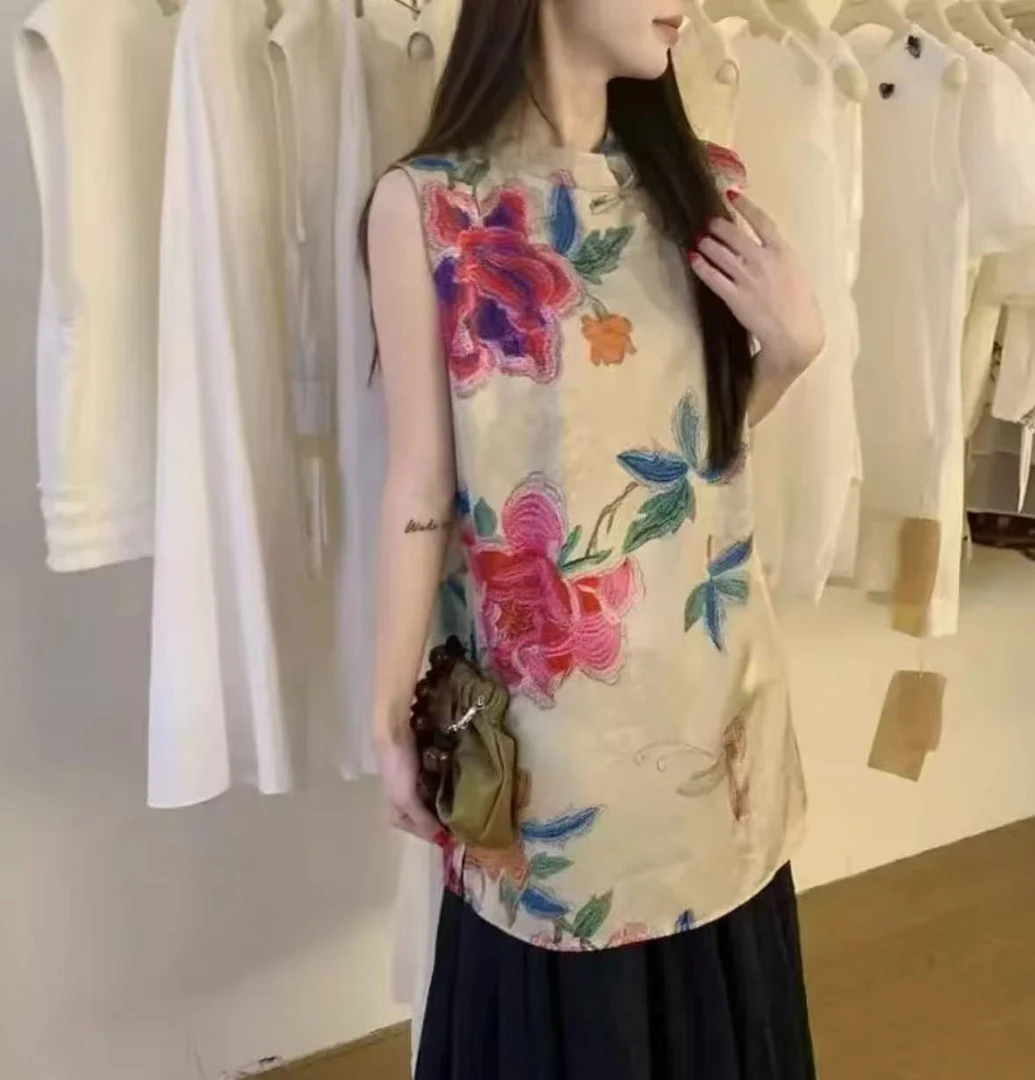 嘉嘉推荐#6066-2【夏款】国风新中式复古印花旗袍上衣