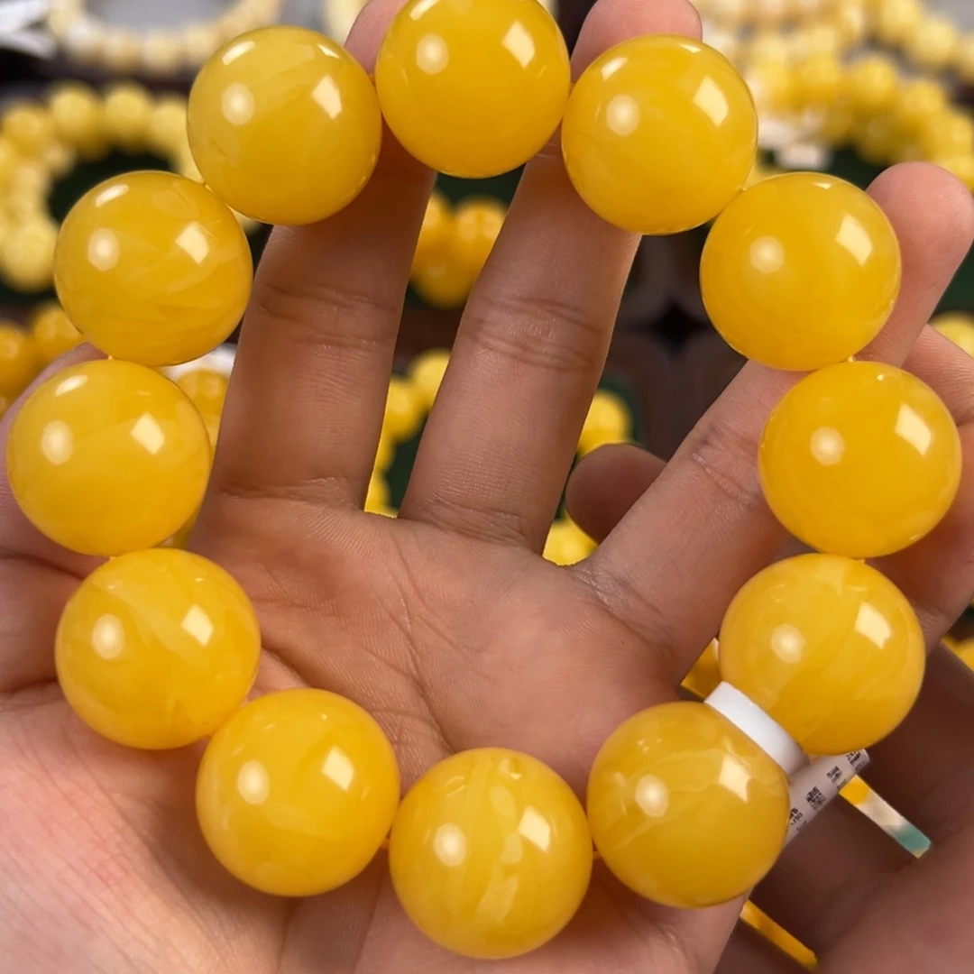 琥珀未镶嵌手链63.4g焦皮同料圆珠21mm zch