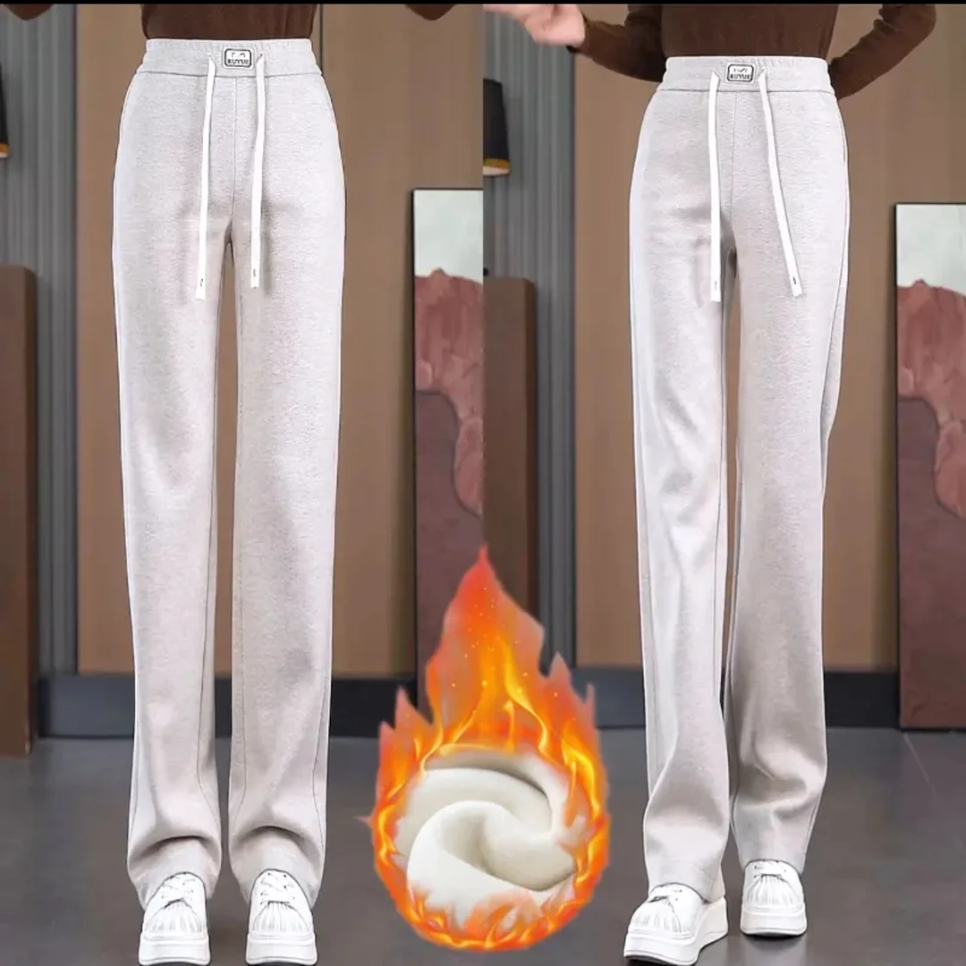 加厚窄版直筒裤秋冬季高腰阔腿裤休闲裤显瘦加绒百搭女裤子