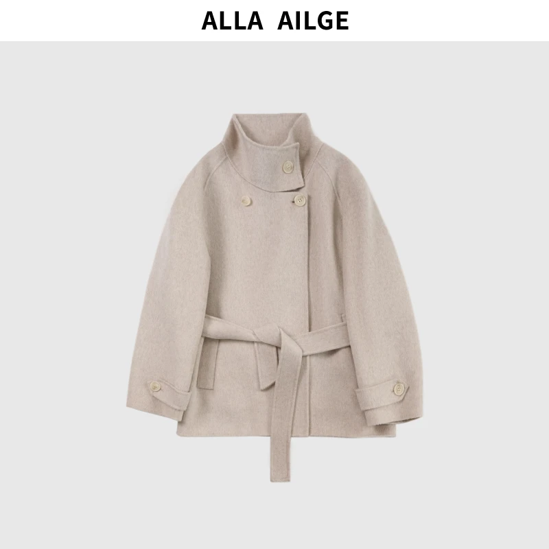 ALLA AILGE「贝克街」英伦风烟管领系带显高显瘦短款羊绒双面呢大衣