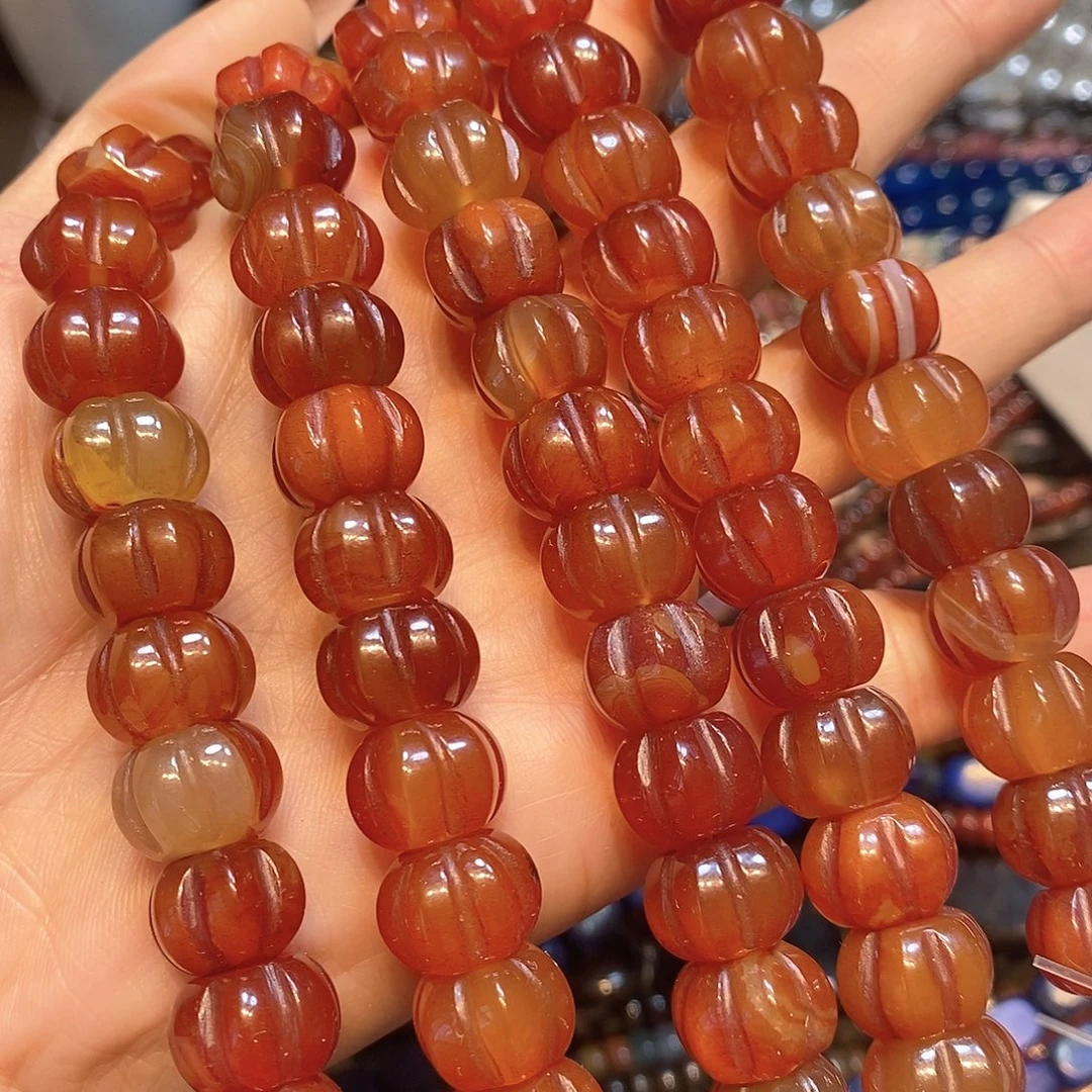 玛瑙/玉髓未镶嵌珠宝半成品14mm红玛瑙灯笼雕刻件短条