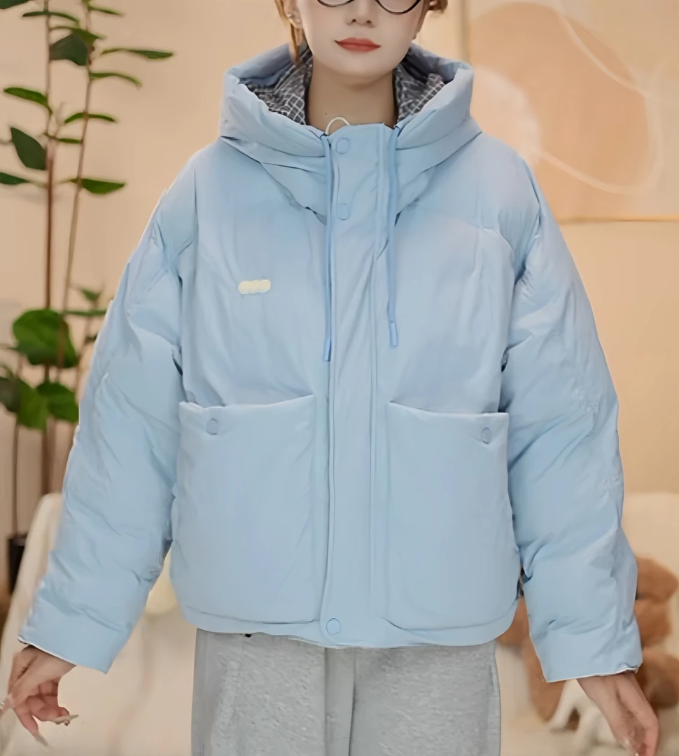 女童休闲连帽宽松保暖冬季纯色女大童棉服