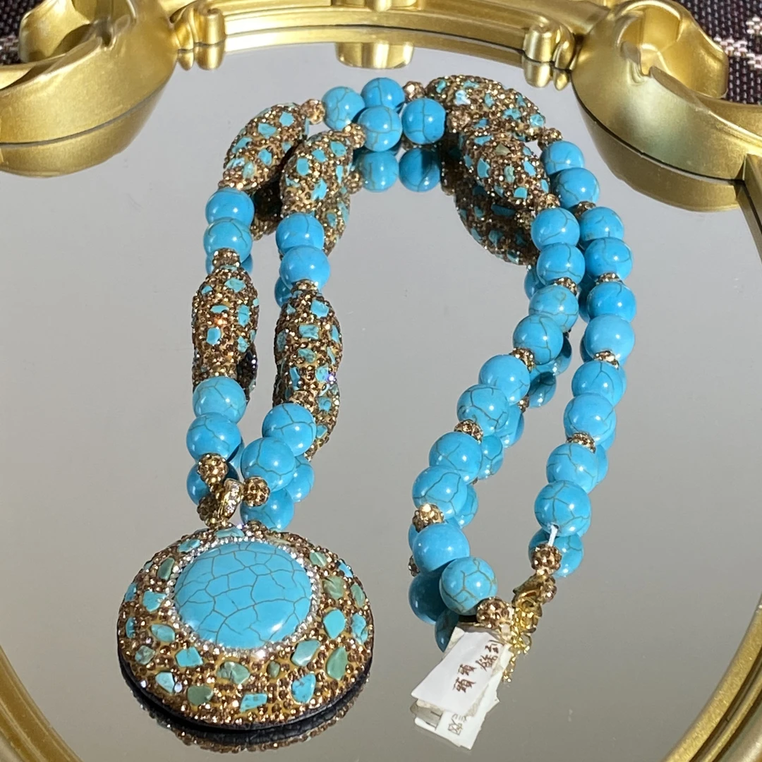 铜合金合成锆石项链 TTSD 蓝色时尚潮流百搭款毛衣链 300sz