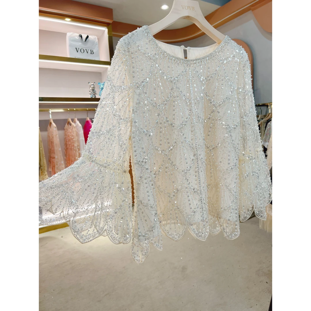 云梦裳高定款【喇叭袖】夏季新款喇叭袖重工时尚长袖上衣女-9082