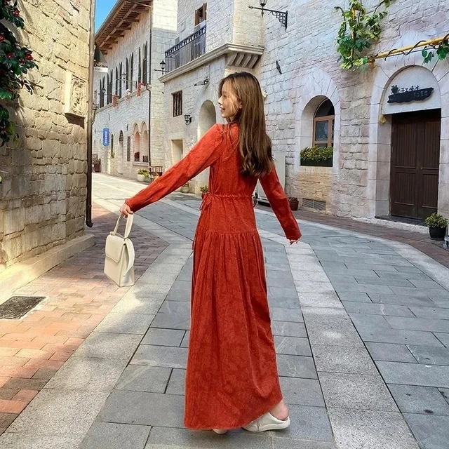 2025年新款高个子春秋超长款连衣裙女脚踝气质大码女装拖地长裙子