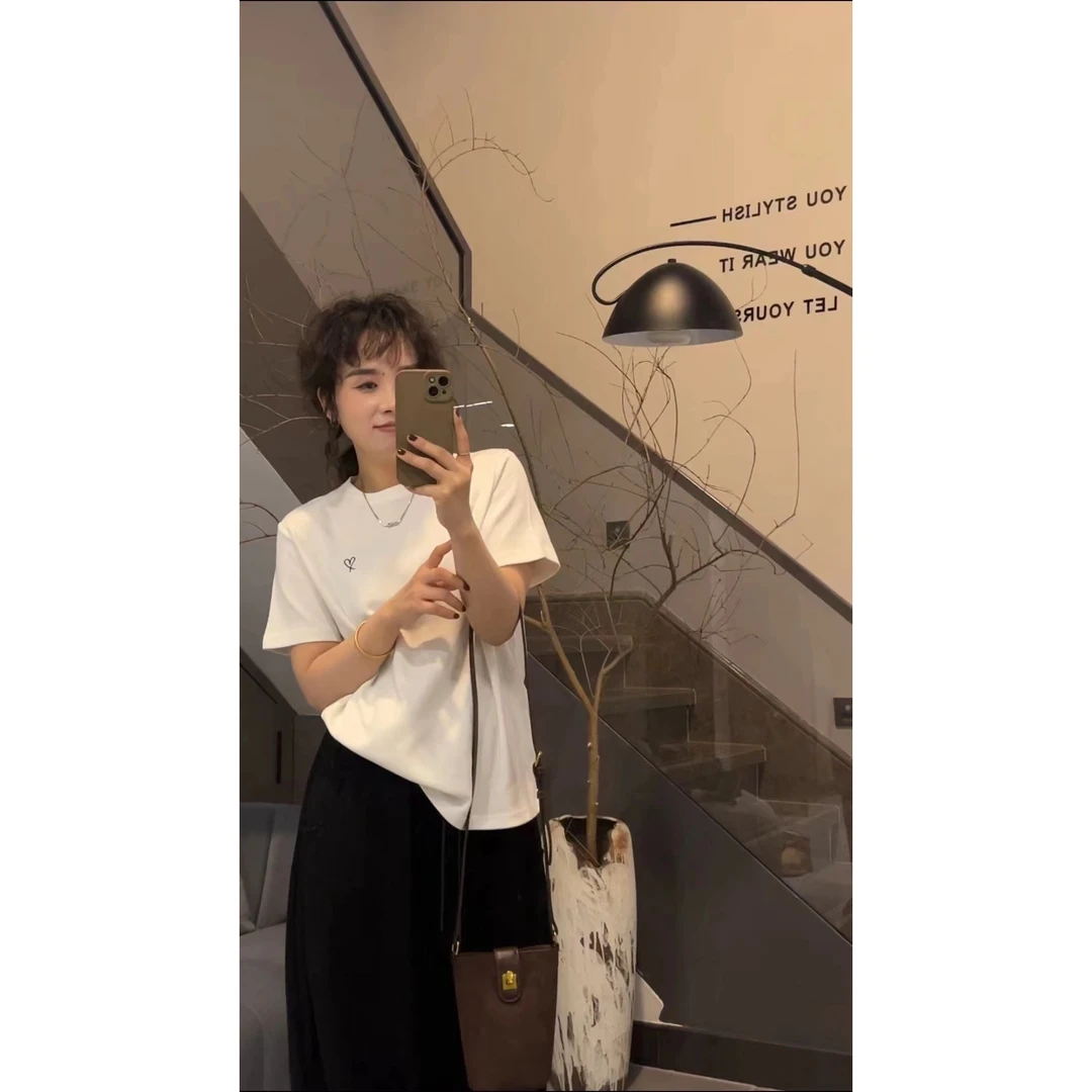 5030410 2025春季新款基础百搭刺绣爱心短袖T恤
