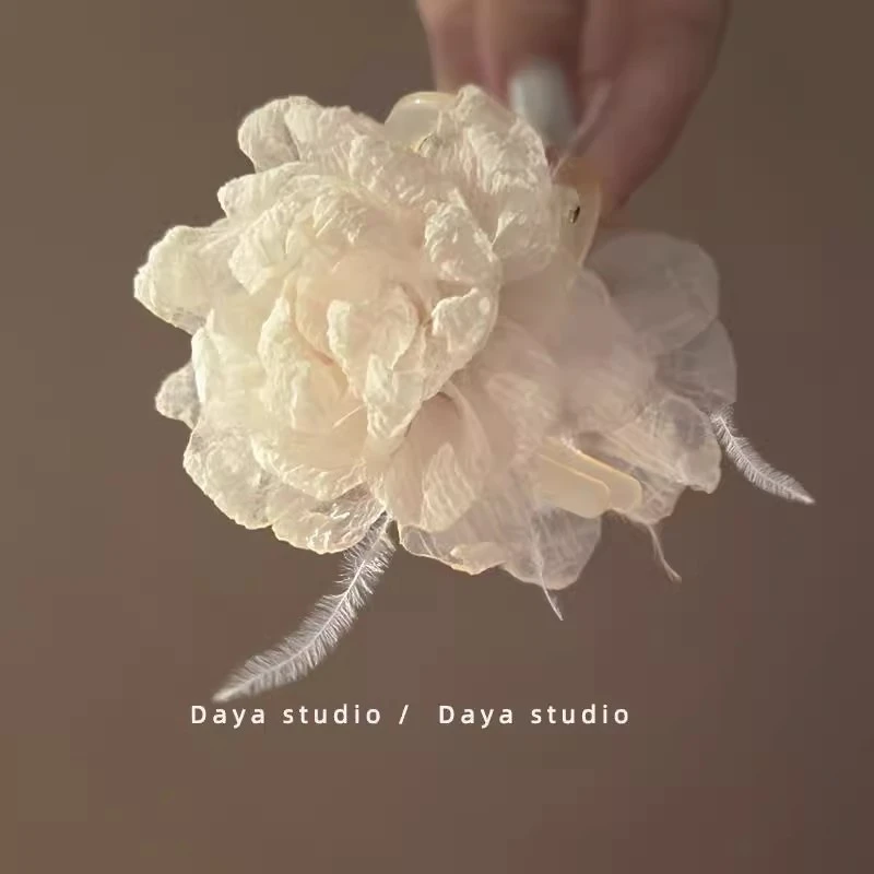 发饰侧边发卡夏季法式超仙韩风雪绒花发夹新款女用羽毛装饰头饰