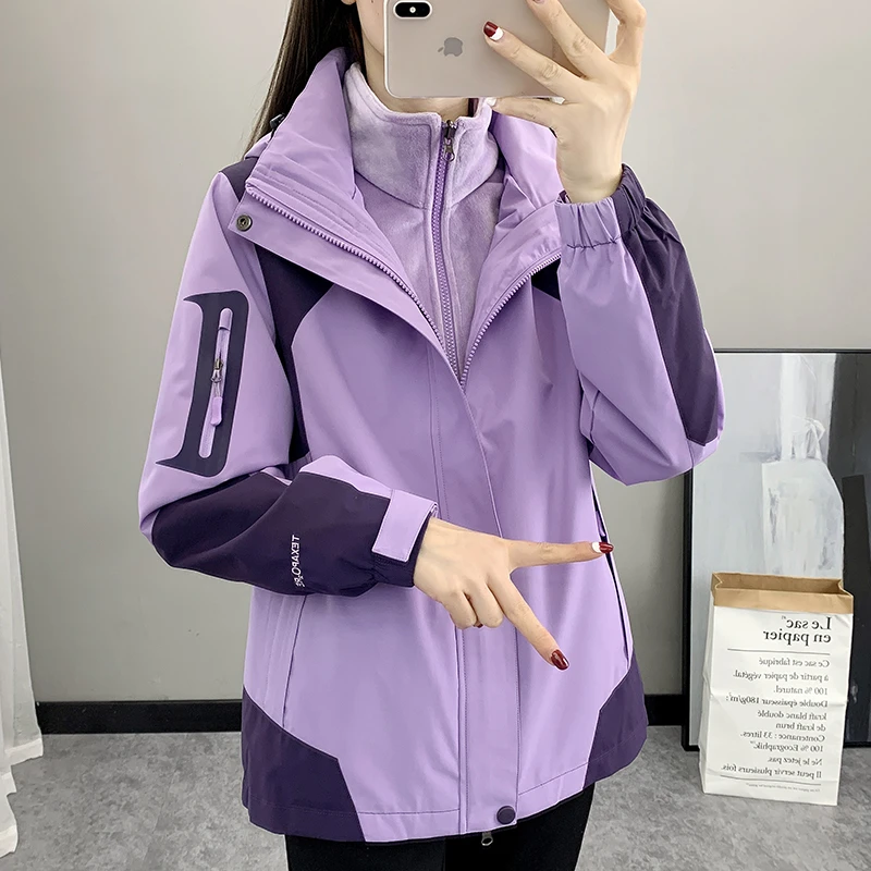 冲锋衣秋冬外套女三合一加绒加厚可拆卸户外情侣防风防水登山夹克