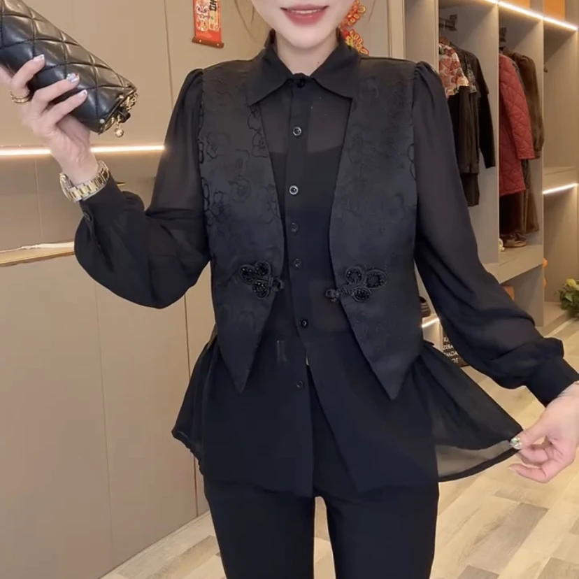 春季新款时尚拼接假两件显瘦衬衫女洋气百搭