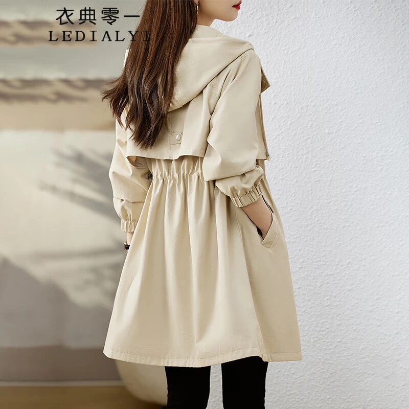 韩版休闲风衣女中长款2025春秋新款宽松显瘦洋气今年流行连帽外套