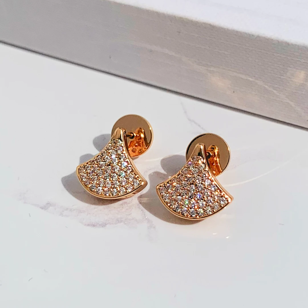 铜合金锆石耳饰 【心动的旋律】玫瑰金色小裙子满镶耳环女