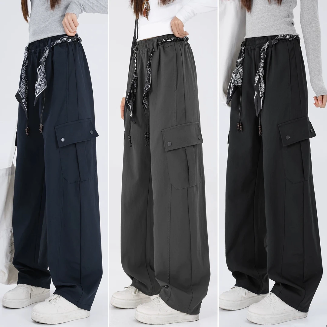 秋季新款女童工装裤女大童裤子初中生洋气休闲裤学生弯刀裤zb6118