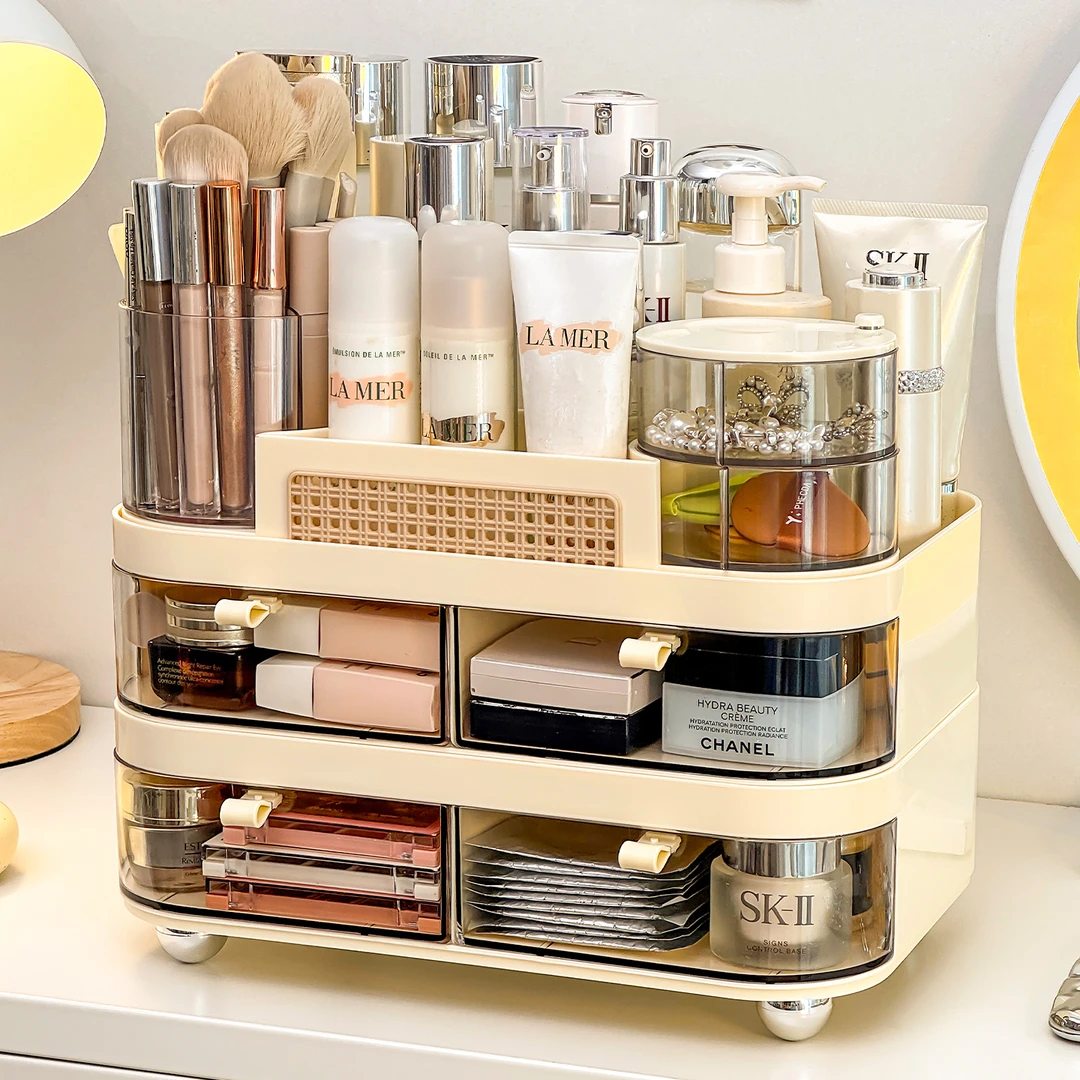 【唯兮】轻奢化妆品收纳盒梳妆台护肤品置物架香水口红化妆刷收纳箱
