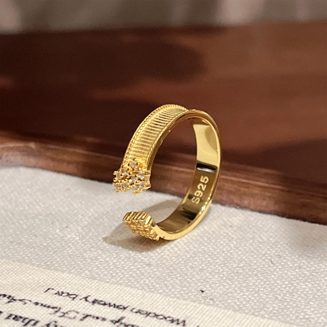 925银合成锆石戒指 【拉丝繁星】复古小众简约精致戒指A1199