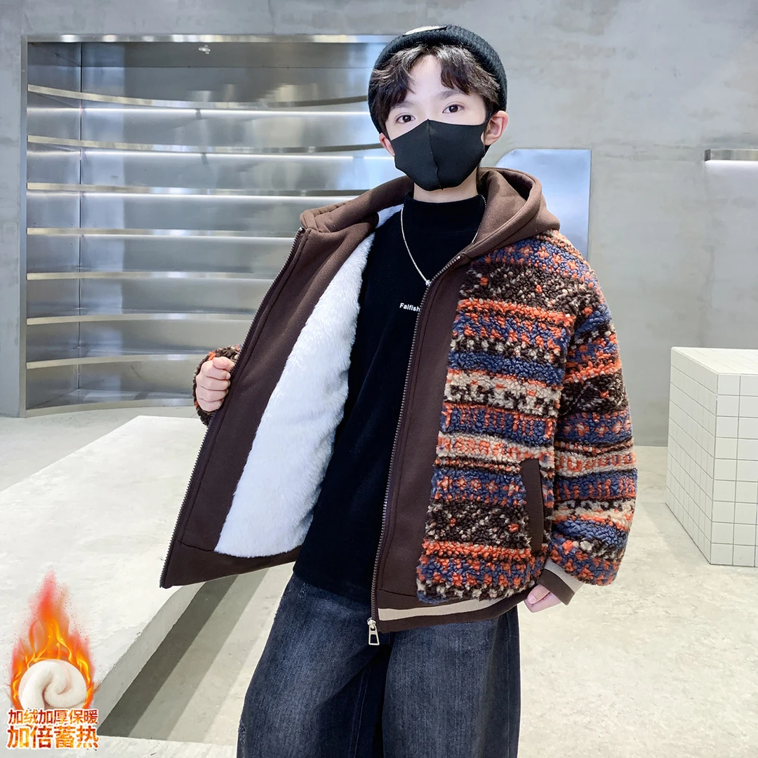 儿童装男童秋冬季外套2025新款男孩冬款中大童毛毛衣冬装加绒加厚