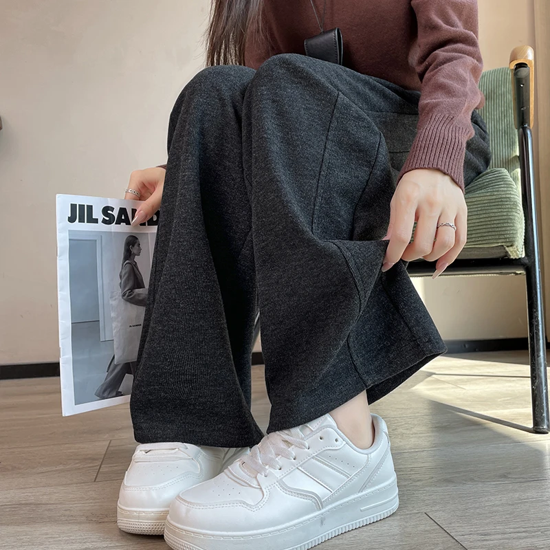 黑灰色糯米裤女2025秋冬网红款高腰垂感慵加绒加厚慵懒显瘦阔腿裤