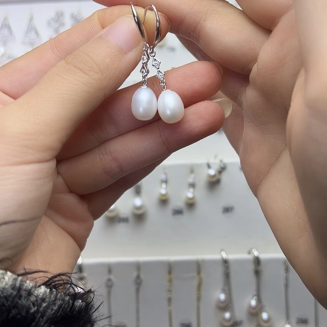 耳饰银S925镶嵌淡水珍珠