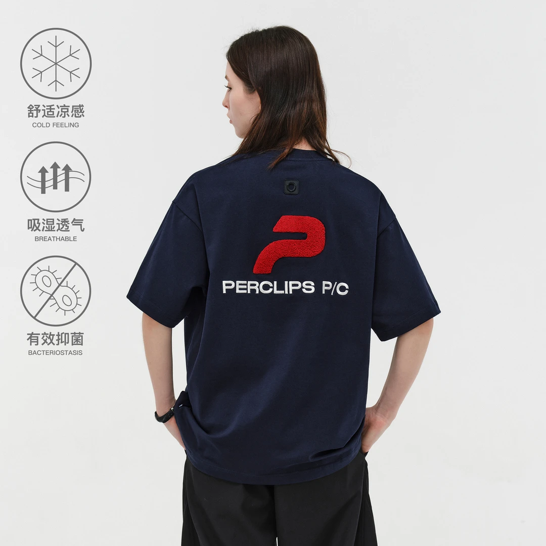 PCLP头文字P毛巾绣短袖美式潮牌圆领打底衫夏季宽松T恤上衣
