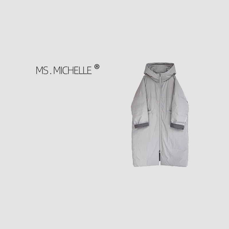 MS.MICHELLE 设计款格子拼接大被子款95白鸭绒宽松慵懒羽绒服9214