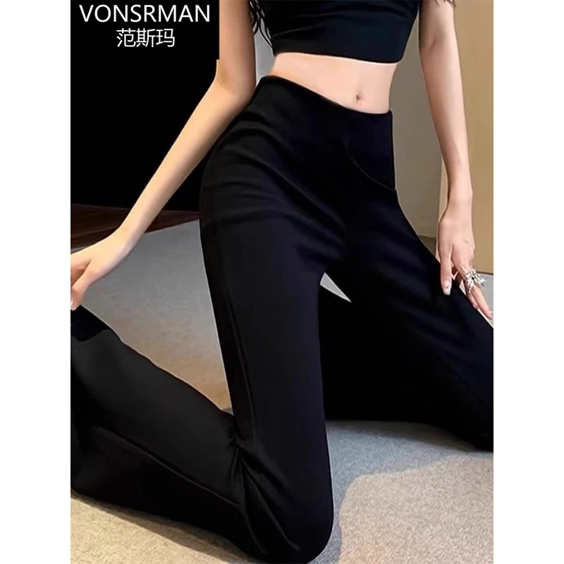 黑色喇叭裤女2025夏季新款高腰弹力修身显瘦微喇裤休闲拖地马蹄裤