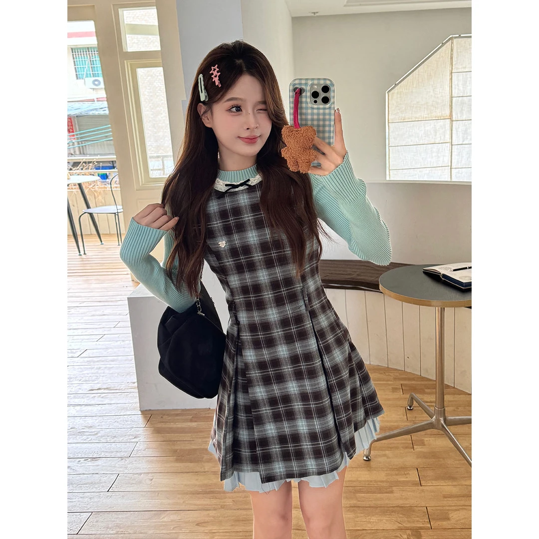 微胖妹妹大码女装韩系学院风早秋穿搭套装连衣裙chic甜辣两件套潮