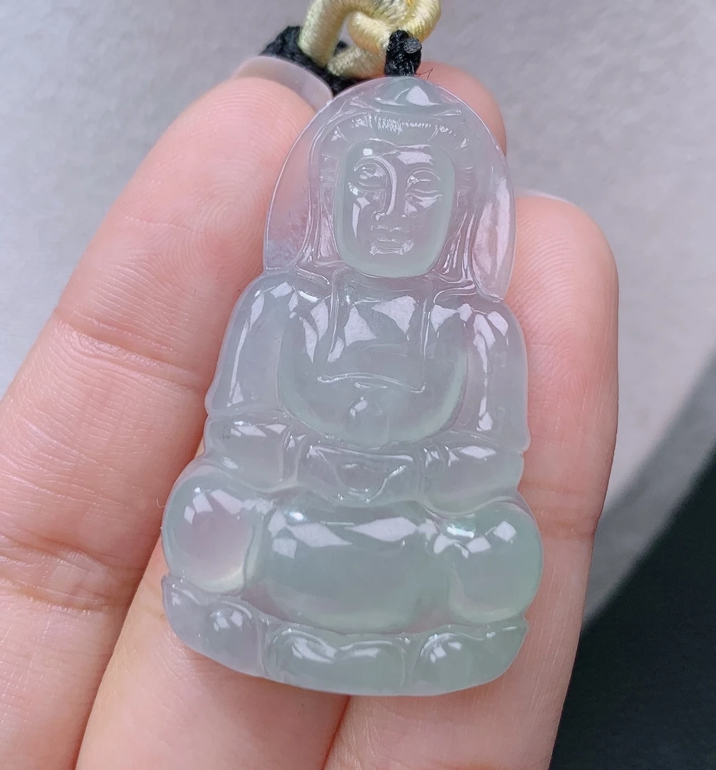 缅甸翡翠A货老坑冰种浅绿正装观音吊坠挂件揭阳精品44.8*27.8*5
