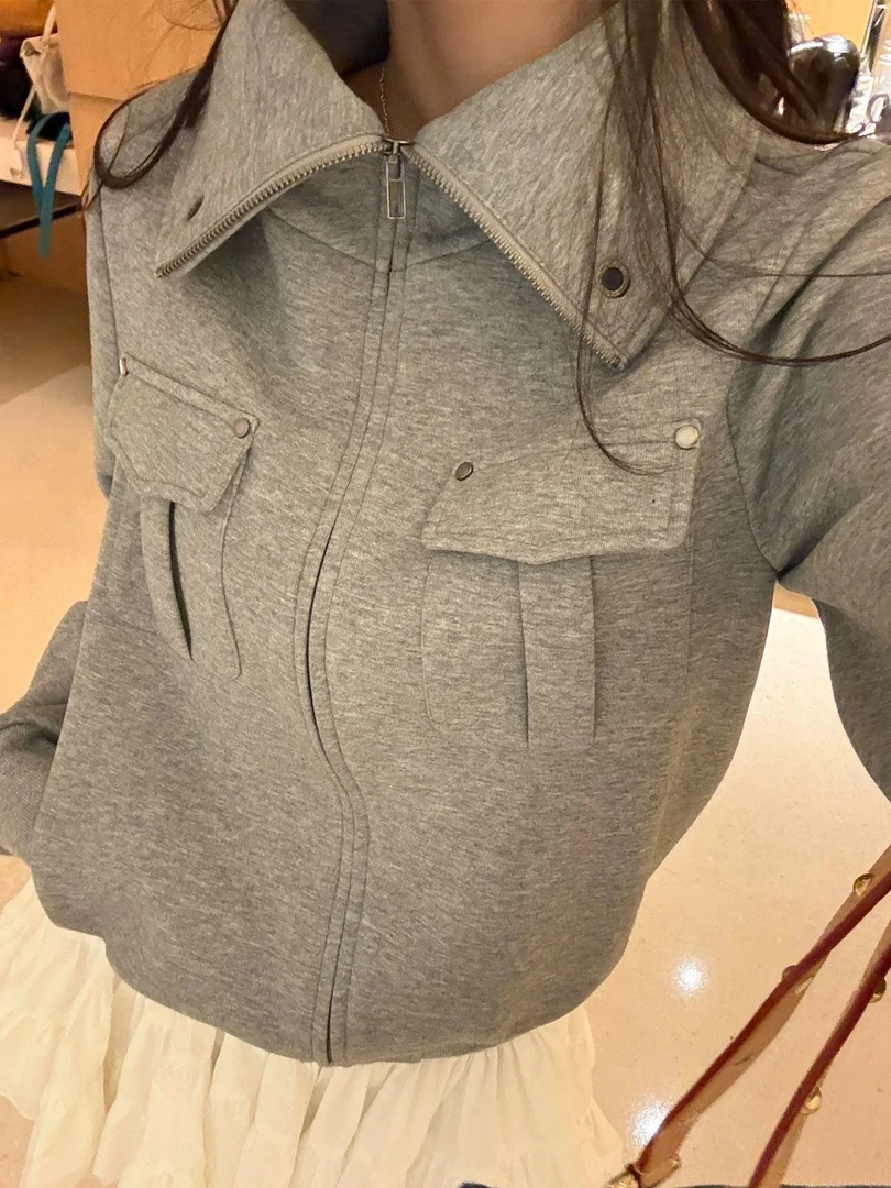 JOYER【立领外套】立领灰色短外套休闲辣妹女短款秋季