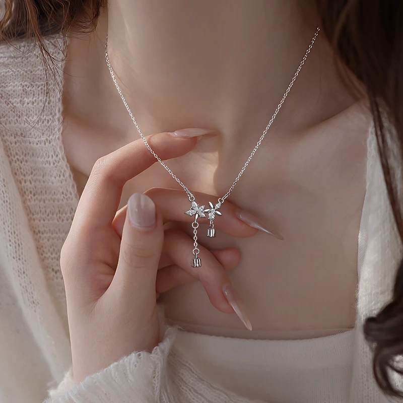 坠链均足银 999银铃兰花流苏项链女2025新款气质时尚设计感锁骨链