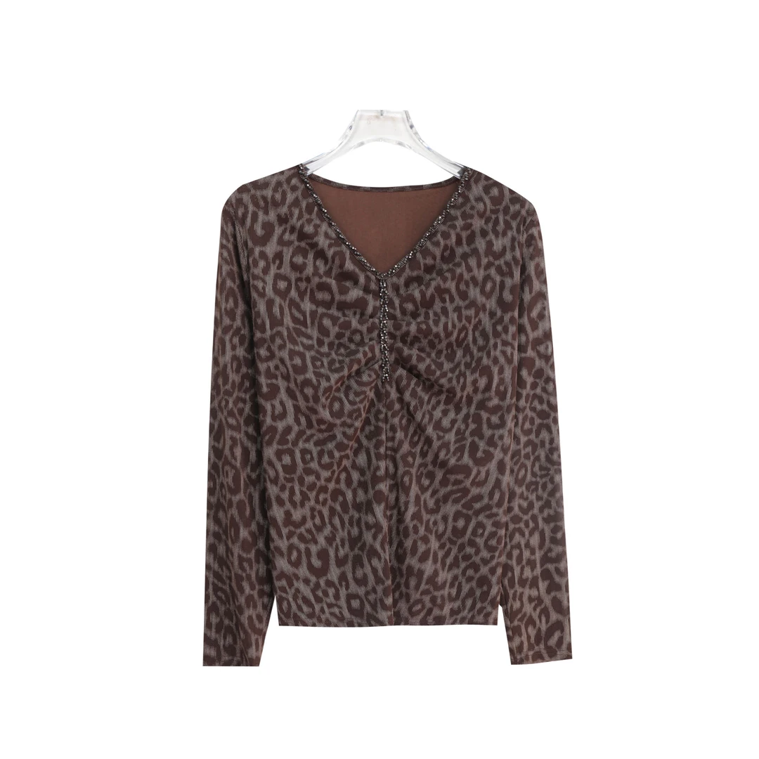 时尚高级感御姐风豹纹印花气质显瘦轻熟T恤S4614