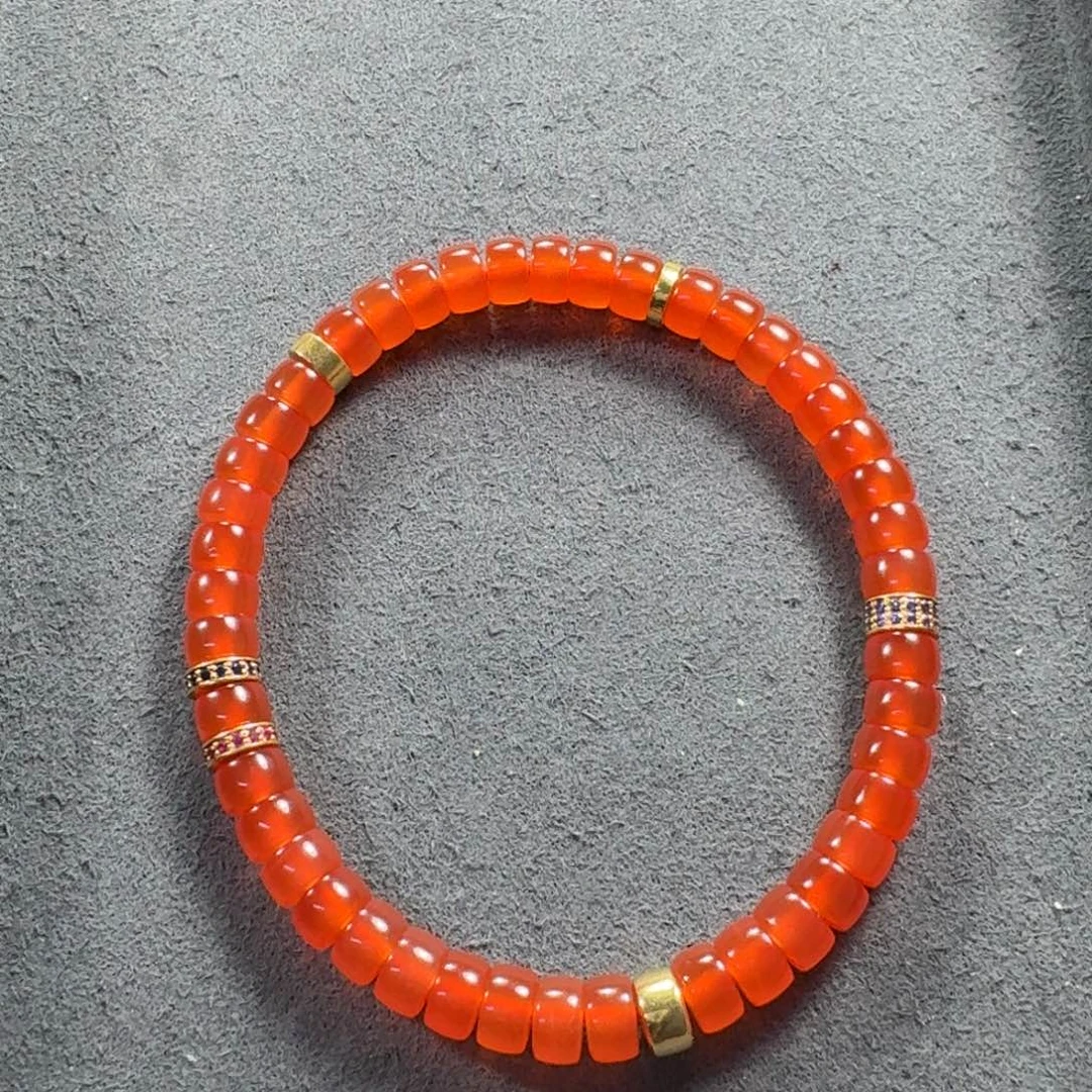 克***天南红玛瑙18K金镶嵌手串