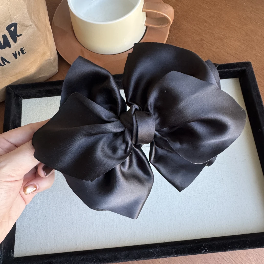 韩国高级感双层黑色蝴蝶结香蕉夹显发量高马尾发夹气质盘发懒人夹