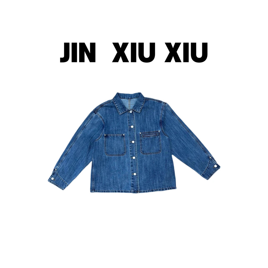 JINXIUXIU春夏新款纯色Polo领韩系甜美牛仔外套  023