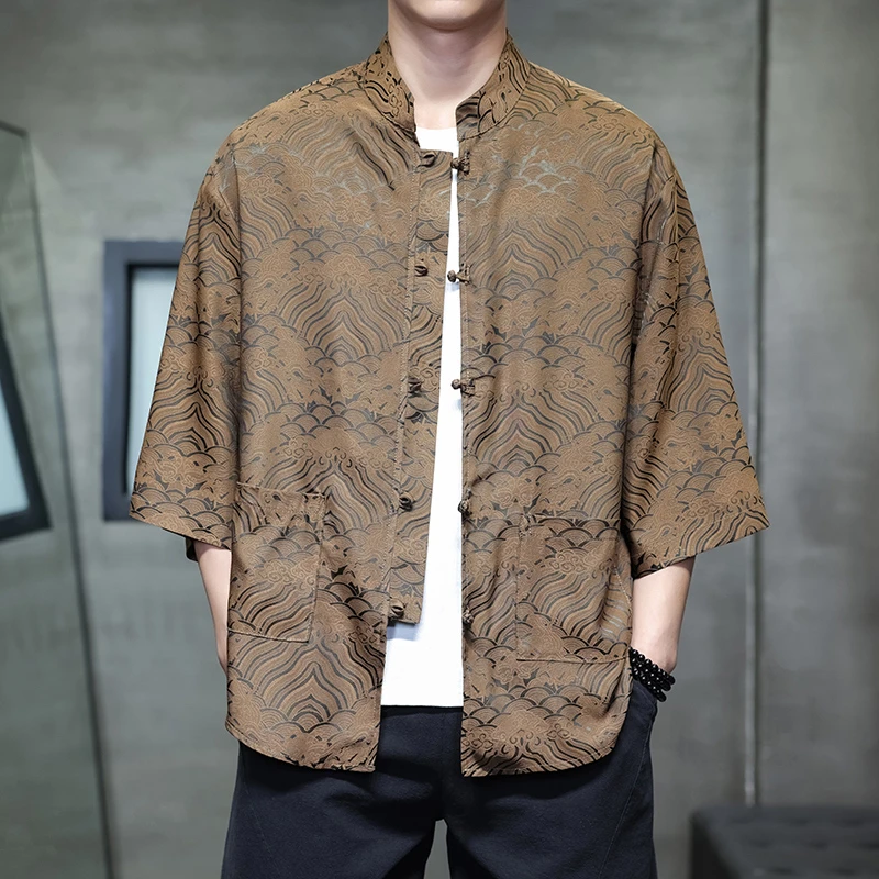 夏季花衬衣男士短袖中式唐装休闲薄款衬衫复古风宽松大码半袖寸衫