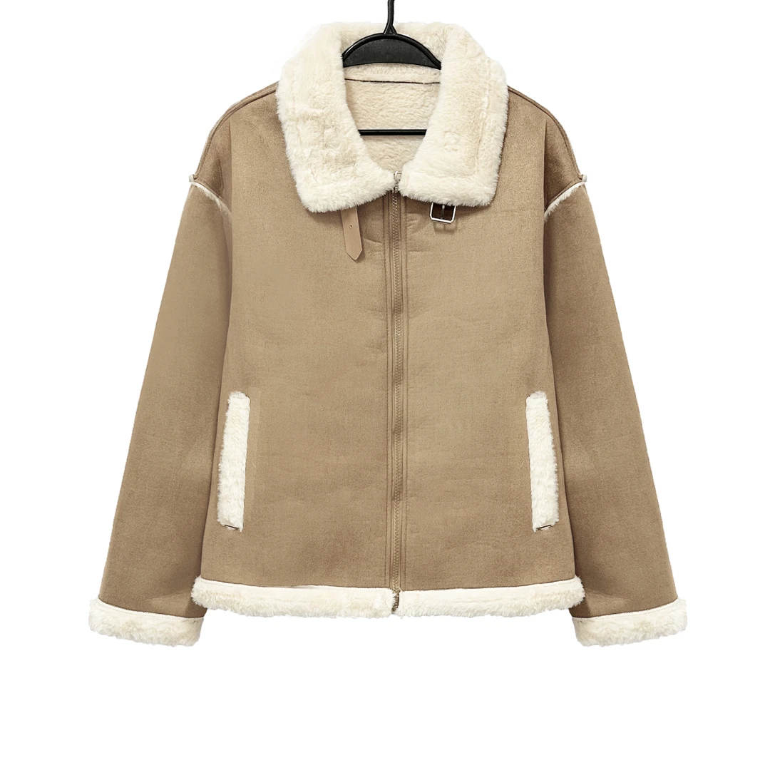 秋冬新品！女士秋冬季时尚百搭皮毛一体外套E724