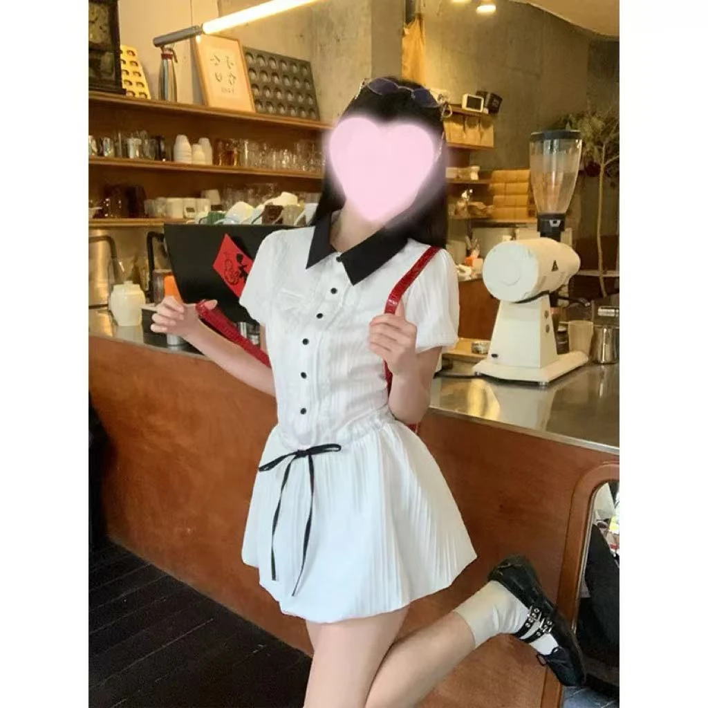 学院风衬衫连衣裙内搭短裤胖MM夏季穿搭显瘦减龄两件套