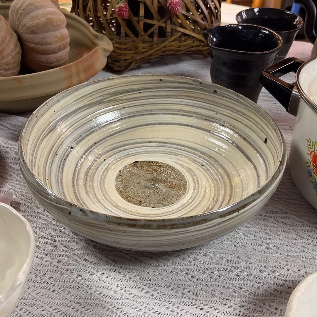 宏***雨瓷片刷毛目粗陶大号盛钵