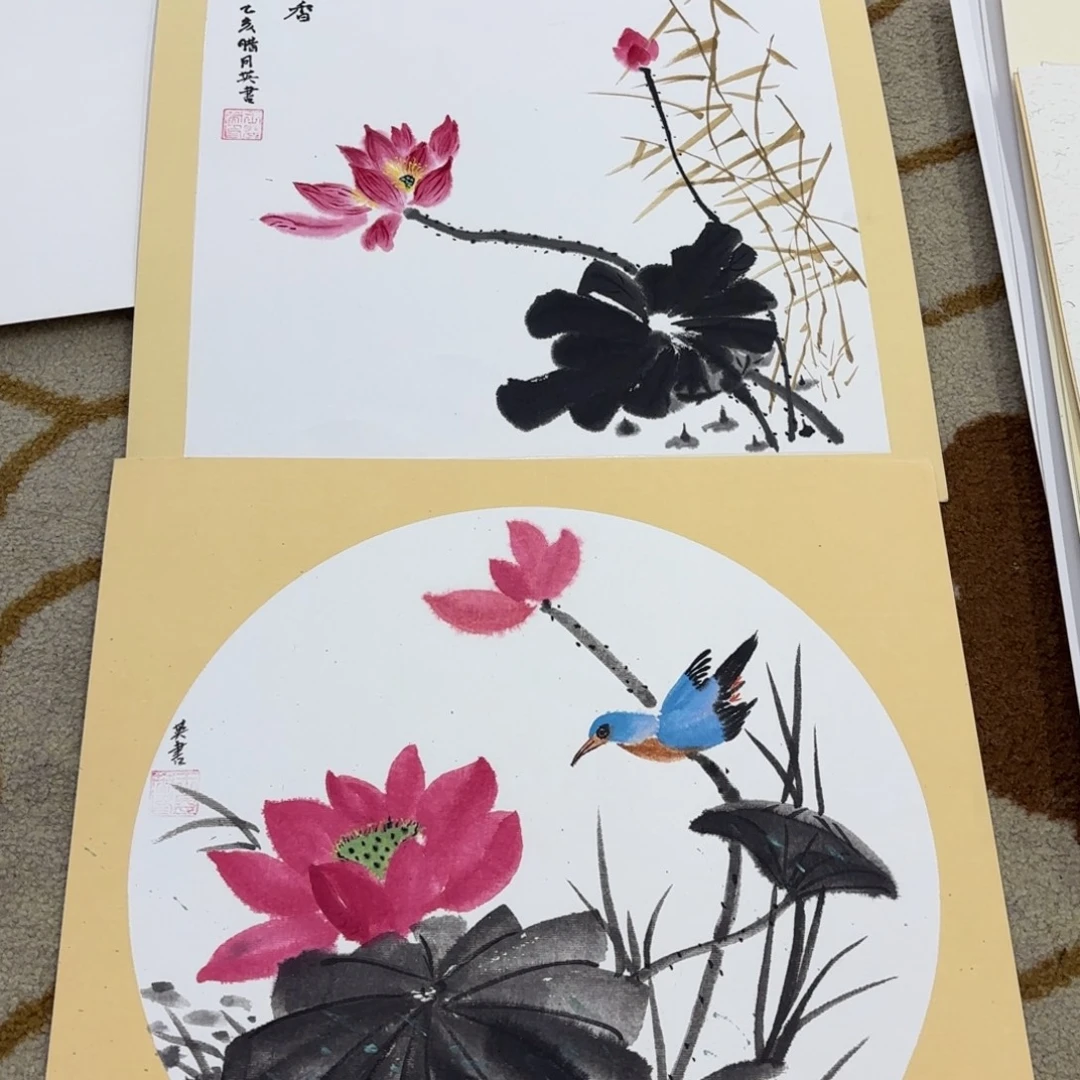 国画38-38卡纸作品艺两张