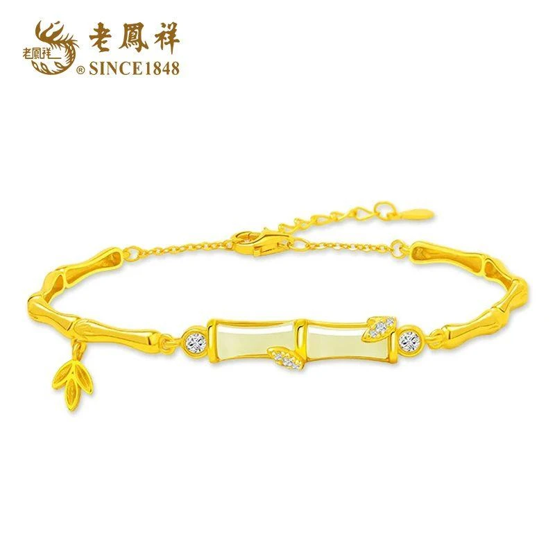 老鳯祥 925银合成锆石手链 浮光竹影节节高升简约百搭手链 S05300
