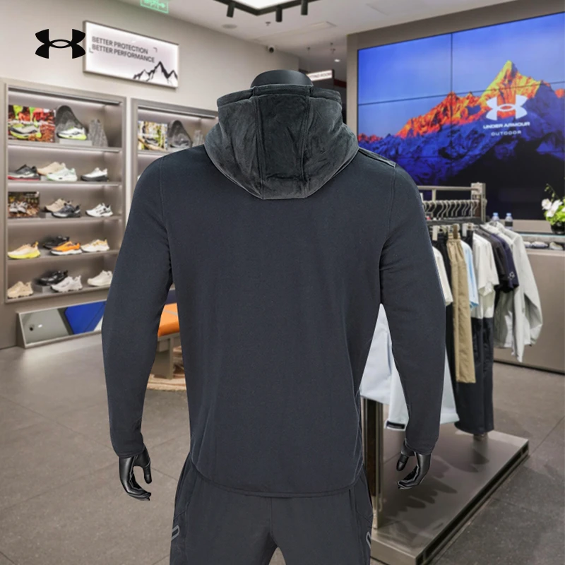 安德玛秋冬新款男士运动加绒连帽卫衣户外跑步休闲防风保暖套头衫