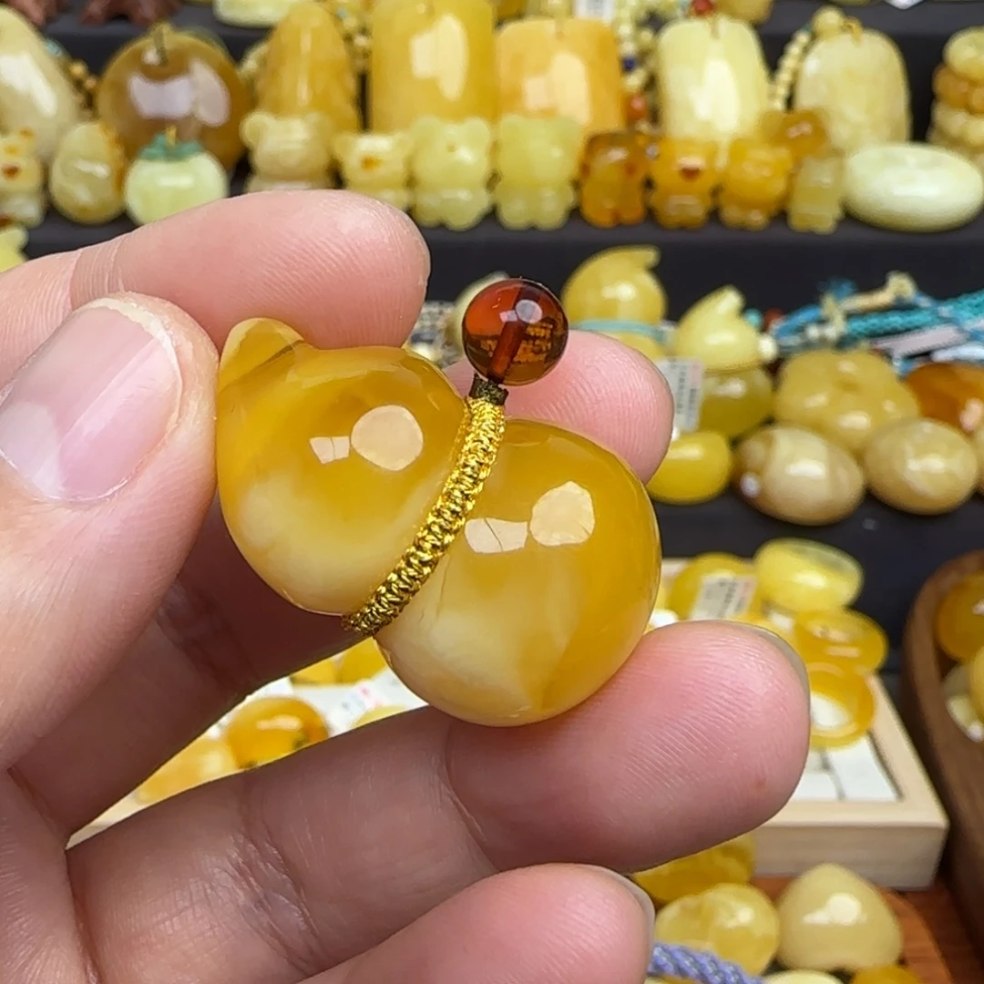 琥珀吊坠(赠链)未镶嵌水***糖蜜蜡葫芦吊坠