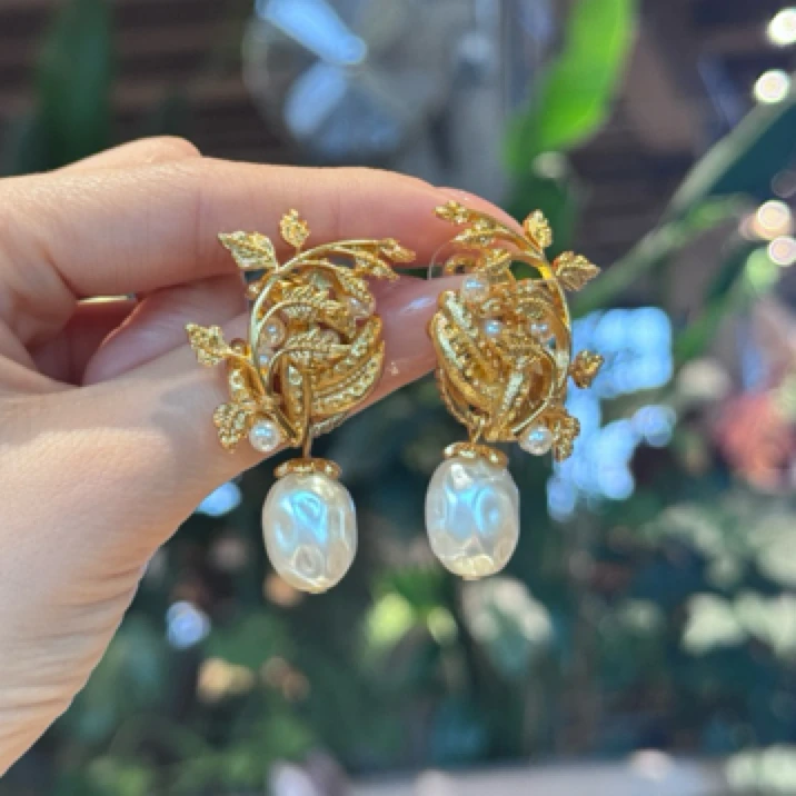 铜合金仿珍珠耳饰 铜合金仿水晶耳饰 手工气质复古